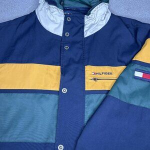 Tommy Hilfiger Jacket Mens XL Hooded Colorblock Vintage 90s Coat Sailing Nylon
